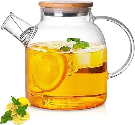 PrimeWorld 2 Litre Glass Water Jug with Wooden Lid