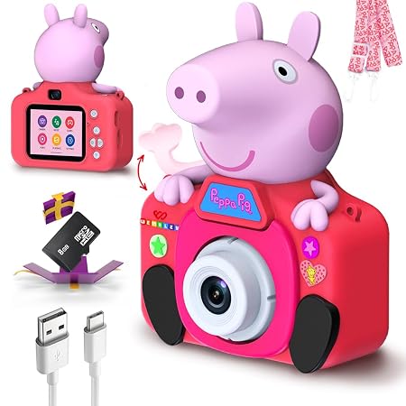 Wembley Kids Digital Camera Compact Peppa Pig Design 8GB SD Card 1200 mAh Battery Selfie Camera Video Recorder Photo Cap
