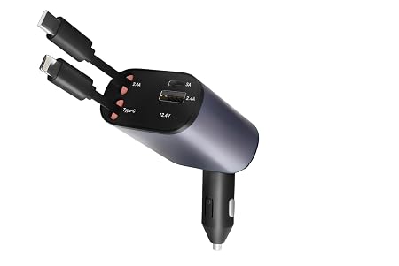 AILKIN Car Charger Fast Charging 120W, Retractable Car Charger Type C, 4 in 1 Car Phone Charger with Dual USB Ports, Car Adapter for iPhone 17/16/15/14/13/12/11 Pro Max, iPad & Android Phones