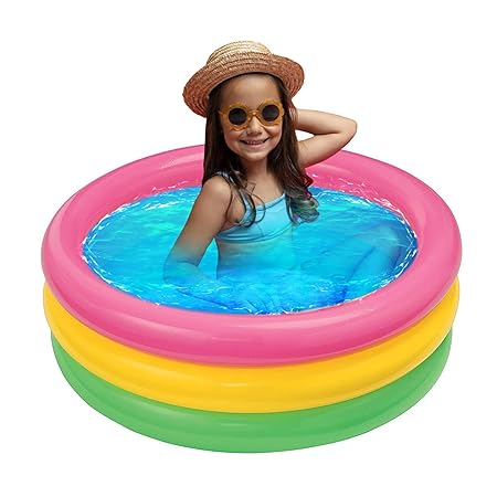 Oriley Kids Swimming Pool | 0-5 Years Baby | 3 Feet Round 3-Ring Pool with Dual-Layer Inflatable Bottom | Safe, Comfy & Easy to Use Perfect for Balcony & Garden Play (Pump Not Included)