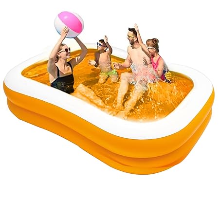 ORILEY 7.5 Feet Rectangular Inflatable Pool Full-Sized Swimming with Family Bathtub for Kids Adults Outdoor Backyard Garden Summer Party (Yellow, Pump Not Included)