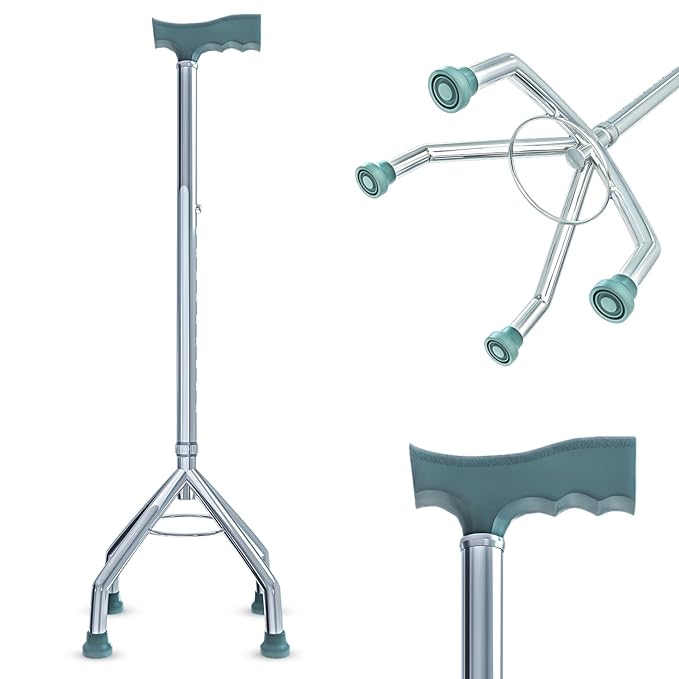 AGEasy (Max Group) Four Leg Walking Stick | Lightweight Walking Support with Adjustable Height & Anti-Slip Handle | Quad