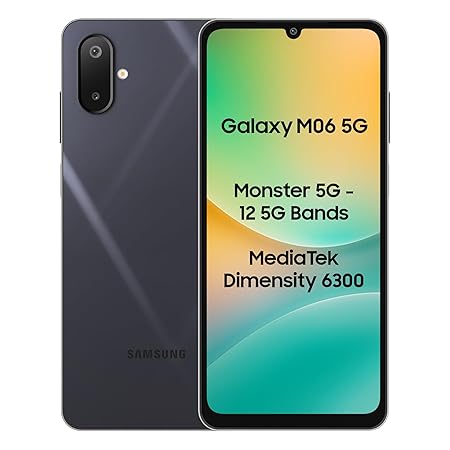 Samsung Galaxy M06 5G Mobile (Blazing Black, 4GB RAM, 128GB Storage) | MediaTek Dimensity 6300 | 12 5G Bands | 25W Fast 
