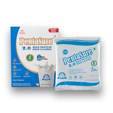 PentaSure 2.0 High Protein High Calorie, Lean Mass Gainer Powder, Weight Gain Supplement with Vitamin & Mineral, Vanilla flavor, 162g (3 x 54g), Travel Pack, 34.7g Protein per 100g