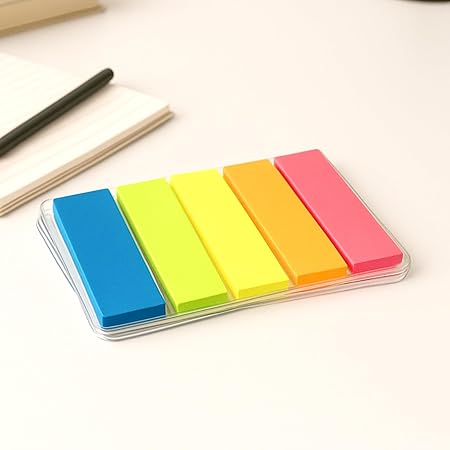 Cubic Transparent 5-Color Plastic Flag Sticky Notes | Pack of 5 (100 Sheets Each) | Bright & Durable PET Page Markers fo