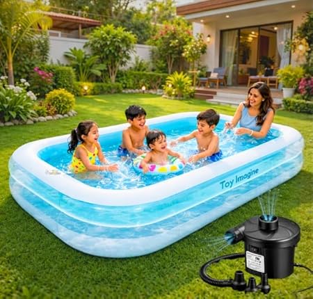 Toy Imagine 6.5 ft Inflatable Family Swimming Pool for Kids & Adults | Rectangular Pool with Electric Pump | Thick PVC |