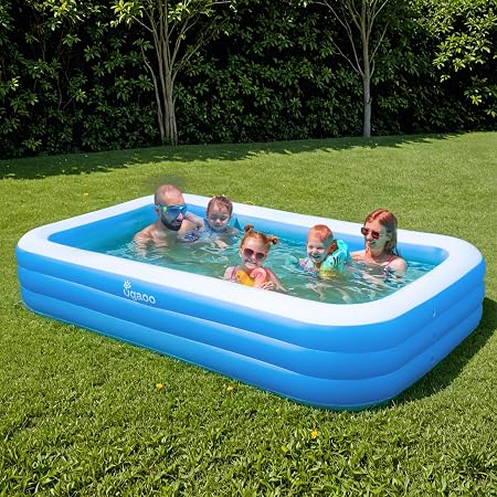 Ugaoo 10 Ft. Swimming Pool for Adults & Kids with 2-Way Electric Pump | Rectangular Bath/Water Tub for Adults with 3-Ring Design | Durable & Scratch-Proof