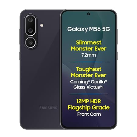 Samsung Galaxy M56 5G Mobile (Black, 8GB RAM, 128GB Storage)| Segment Slimmest | Gorilla Glass Victus+ | 10 Bit HDR Vide