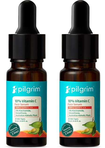 Pilgrim 10% Vitamin C Face Serum 10 ml (Pack of 2) for Glowing Skin with Niacinamide | Reduces Dark Spots & Evens Skin T