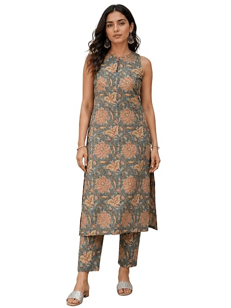 Leriya Fashion Sleeveless Ethnic Kurta Set for Women with Floral Print
