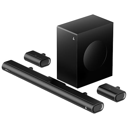 boAt Aavante Prime 5.1 5000DA, Dolby Atmos, 500W, 5.1CH w/Wired Subwoofer & Wired Satellites, Multi Compatibility, Bluetooth Sound bar, Home Theatre Soundbar Speaker (Premium Black)
