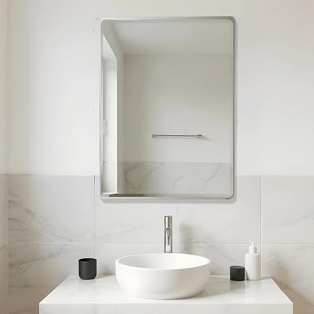 Amazon Basics Frameless Rectangular Wall Mirror, 18 x 24 Inch, Beveled Edge Glass
