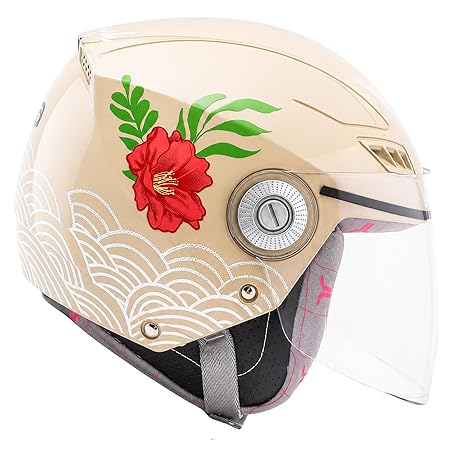 TVARRA Lilt Women's Open Face Helmet for Scooty | Lightweight 750g | Stylish Designer Half Face Helmet with Clear Visor | Designed for Ladies & Girls | ISI Certified (Sandy Beige,M)