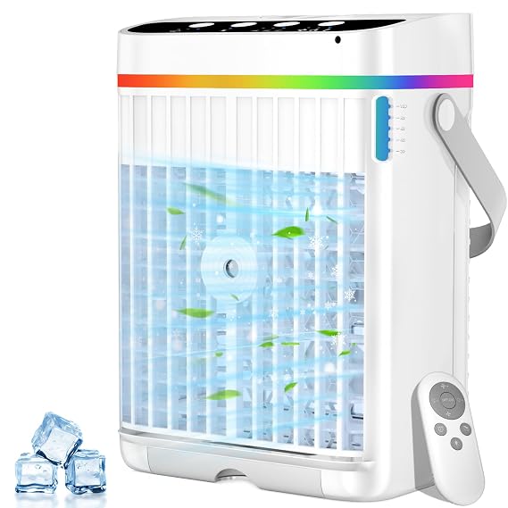 Portable Air Conditioners, 40oz Water Tank, 3 Wind Speed & 3 Cool Mist, 1-3H Timer & 7 LED Light, Personal Air Condition