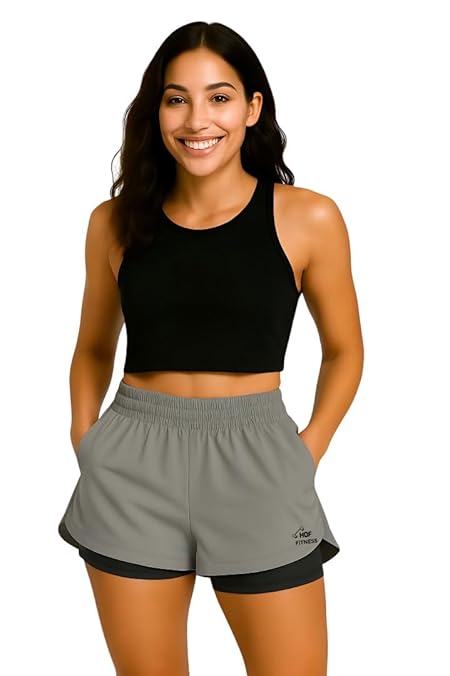 HOUSE OF FUSION Sports Shorts for Women, Running Gym Workout