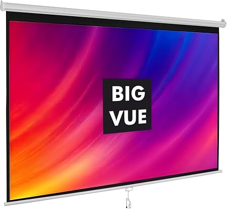 BIG VUE Manual Pull Down Projector Screen, High Gain White Fabric Insta Lock - Auto Lock Projection Screen for Classroom