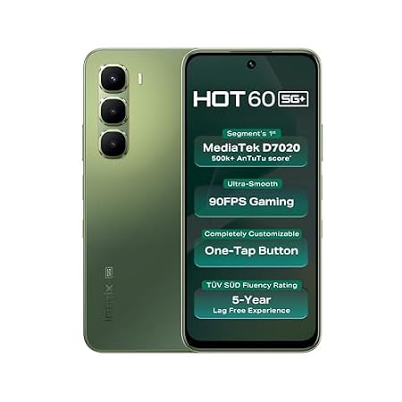 Infinix HOT 60 5G+ (Tundra Green, 6GB RAM, 128GB Storage) | 90FPS Gaming | 500K+AnTuTu Score | One-Tap AI Button | Infin