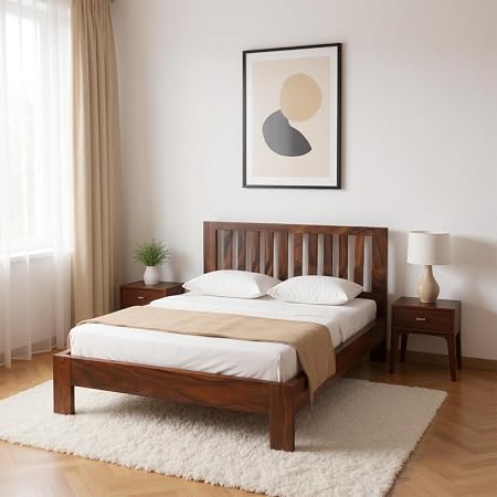 Amazon Brand - Solimo Petra Single Size Bed Without Storage for Bedroom Living Room Home Wooden Palang Cot with Headboard (Honey Finish)