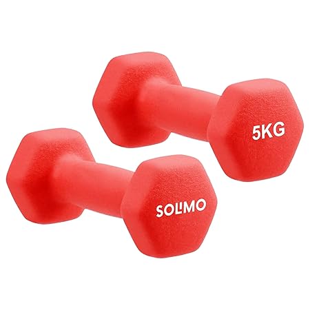 Amazon Brand - Solimo Neoprene Dumbbell, 5 Kg, Set of 2