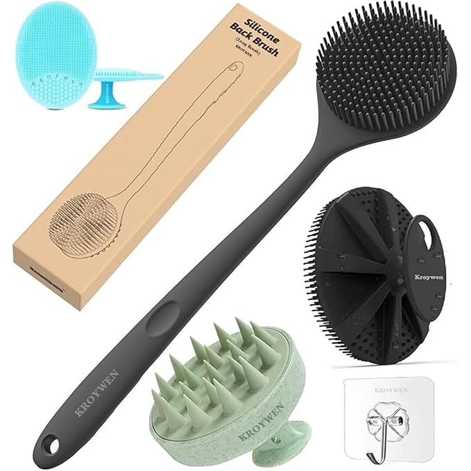 KROYWEN Soft Silicone Back Scrubber, Long Handle Bath Brush