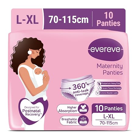 Evereve Maternity Period Panties for Women, (L-XL), 10 Pcs, Postpartum Heavy Flow Bleeding, 360 Degree Leak Protection, 3X Absorption, Soft Breathable Disposable Panties for Postnatal Recovery
