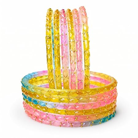 JPS Plain and Glossy Finished Raindrop Glass Bangles Set for Women & Girls | Traditional Ethnic Chudi for Wedding, Party & Regular- Set of 12 Pcs of One Colour | Wedding Special (Multi Super, 2-8)
