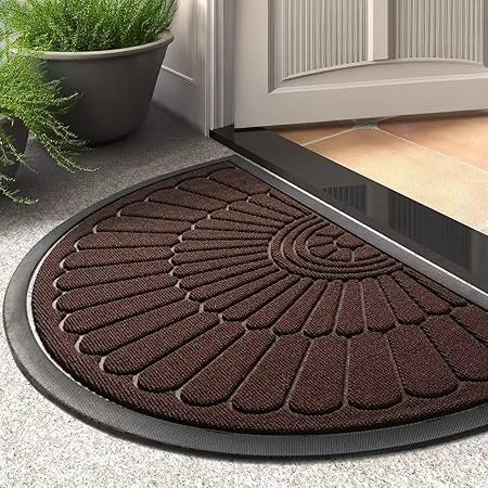 ishro home Premium Semi-Circle Door Mats for Home, Premium Rubber Doormat, Anti Skid Mat for Bathroom Floor, Waterproof Non Slip Mat for Bathroom (Brown - 75x45 cm)