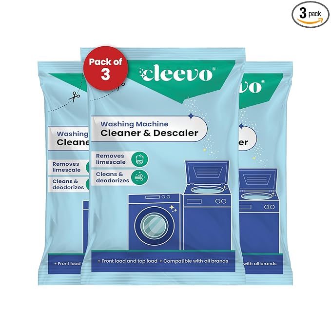 Cleevo Washing Machine Cleaner & Descaler Powder – Pack of 3 | Removes Limescale, Odour & Residue | Non-Toxic, Phosphate