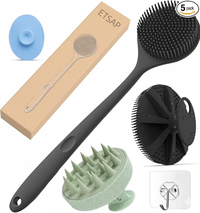 ETSAP Soft Silicone Back Scrubber, Long Handle Bath Brush