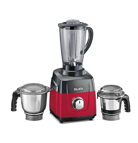 Sujata MG01 Mixer Grinder 1000Watts | Double Ball Bearing Motor | 24000 RPM | Non-Stop 90 Mins Running | 3 Jars includin