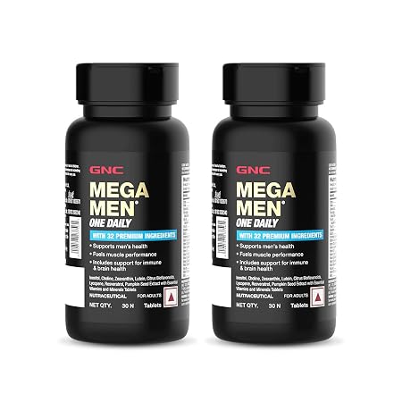 GNC Mega Men One Daily Multivitamin for Men | Promotes Men's Well-Being | Supports Muscle Function | Boosts Immunity | Improves Memory & Focus | 32 Premium Ingredients | 30 Tablets (Pack of 2)
