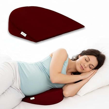 OYO BABY Memory Foam Maternity Pillow Wedge - Maroon, Full Pregnancy Support for Belly, Back, Hips & Legs, Ideal for Side Sleepers