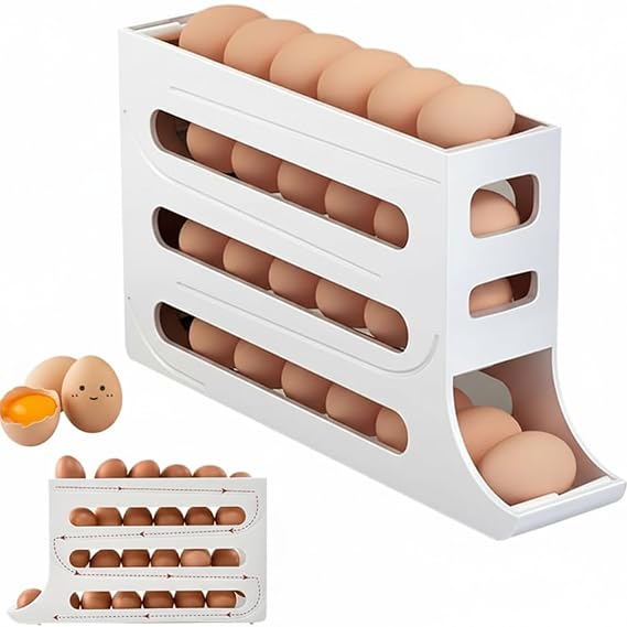 XML 30 Eggs Tray Storage Box Baskets Holder Dispenser Refrigerator Space-saving Stackable Plastic Automatic Roller Organ