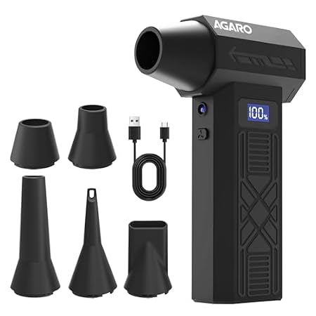 AGARO Electric Air Duster, Powerful 120000 RPM Cordless Mini Blower with 4-Speed Settings, Digital Display & 5200 mAh Battery | Dust Cleaner for Computer, Laptop, Keyboard, Car & Home Cleaning, AD1771