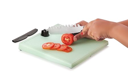 Anjali Fanta Flexie Green Black Fantastique Flexie S.S Vegetable Cutter with Polypropylene Board, Long-Lasting Nylon Handle & Tempered Magnetic Stainless Steel Razor-Sharp Two-Sided Blades ZHFC06(G)