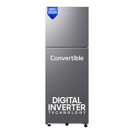 Samsung 256 L, 3 Star, Convertible, Digital Inverter Frost Free Double Door Refrigerator (RT40H30U3THL, Silver, Refined 