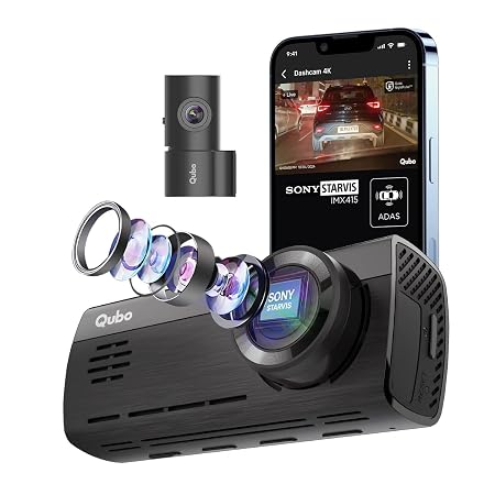 Qubo Dashcam Pro 4K [2026 Edition] | True 4K-Sony STARVIS IMX415 Sensor | Dual Channel | ADAS| NightPulse Vision| Ultra-