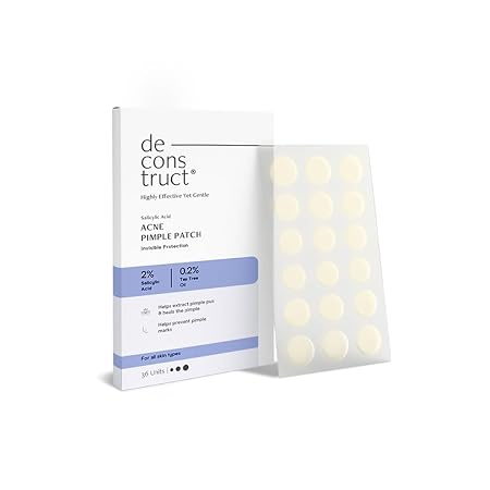 Deconstruct Acne Pimple Patch | 36 Patches | 2% Salicylic Acid & 0.2% Tea Tree Oil | Absorbs Pimple Overnight & Prevents Marks | Hydrocolloid Pimple Patches