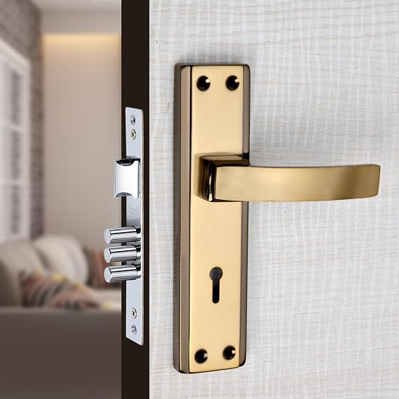 Milton Mortise Lock Set with Door Handle, Black Gold Finish, 7 Inch, Model MHI-RX-03, Complete Set with Keys and Screws
