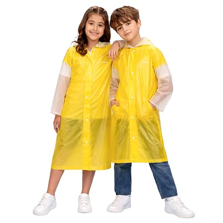 Lifelong Kids Solid Textured PVC Raincoat, School Bag Extension & Side Pocket