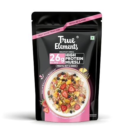 True Elements High Protein Muesli 400g, 26g Protein, Fruit, Nuts & Seeds, Healthy Breakfast Cereal, Rich in Nuts, Seeds & Wholegrains, No Added Preservatives