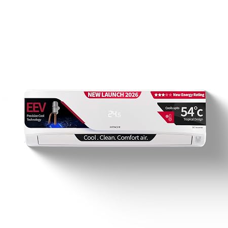 Hitachi 1.5 Ton 3 Star, New Star rated, Inverter Split AC (Copper, Smart View Display, 4 Way Swing, RAS.D318PCD2BS1, White)