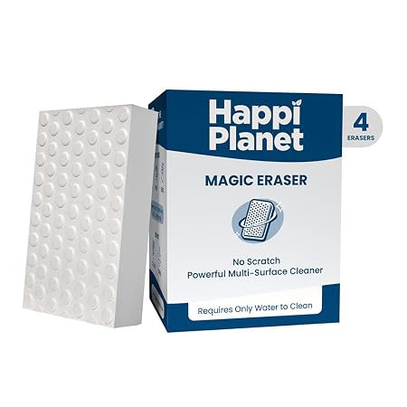 Happi Planet Magic Eraser | Pack of 4 | No Scratch Multi-Surface Cleaning Sponge | Removes 100+ Tough Stains | Just Add 