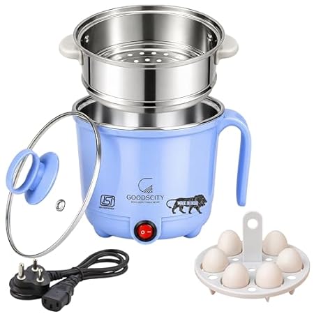 GOODSCITY Multifunctional 3-in-1 Electric Kettle 1.5L| Stainless Steel Pot with Steamer & Egg Tray | Compact Multi Cook,