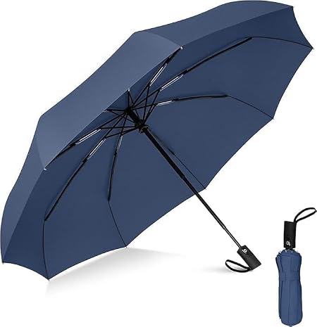 Kerok Portable Auto Travel Umbrella - Windproof for Rain, Strong for Wind, Auto Open/Close Button, Perfect Car Umbrella
