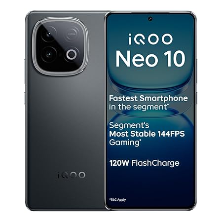 iQOO Neo 10 (Asphalt Black, 12GB RAM, 256GB Storage), Snapdragon 8s Gen 4