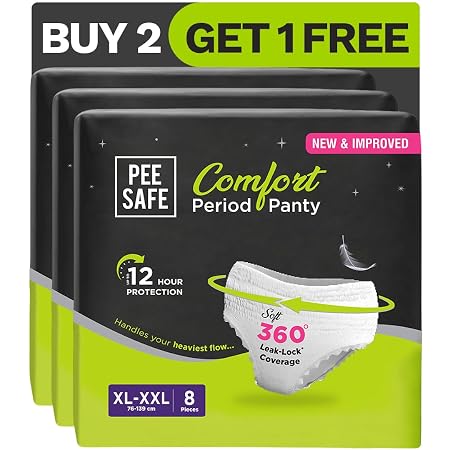 Pee Safe Comfort Period Panties | XL-XXL | 8 Panties - Pack of 3 | 360° Protection | 12 Hr Protection | Leak Proof | Overnight Comfort | Rash & Toxin Free | Seamless Fit