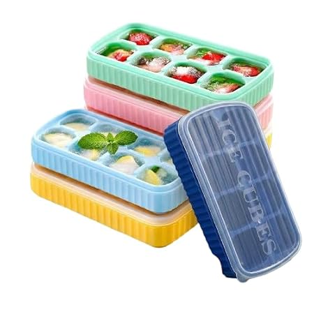 Kitch [3 Pack] Multicolor Ice Cube Tray with Lids, 2-Inch Large Silicone Flexible 8-Cavity Ice Maker Molds for Whiskey & Cocktails, Easy-Release Reusable Ice Cubes, BPA-Free CLOUDVALLEY
