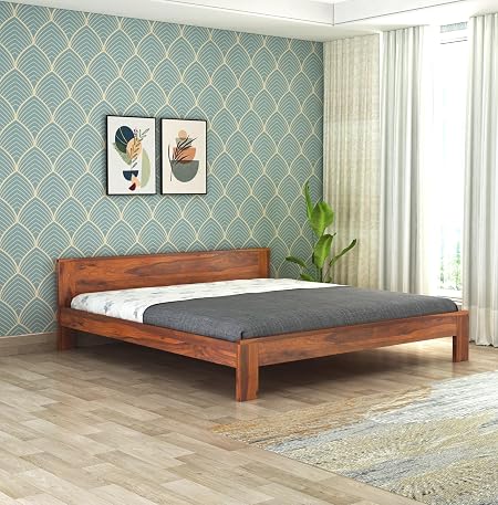 RJ ART Wooden Queen Size Bed Without Storage | Wooden Double Bed Cot Bed for Bedroom Furniture | Palang Double Bed for H
