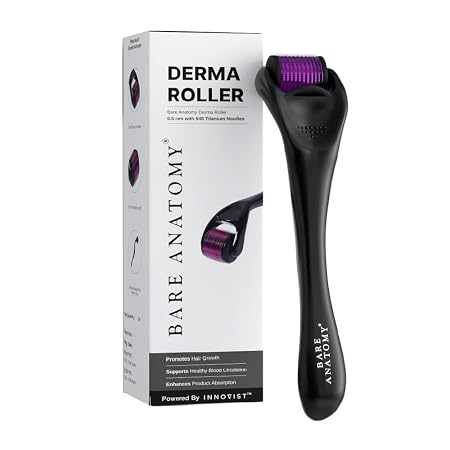 Bare Anatomy Derma Roller for Hair Growth | 0.5 mm with 540 Titanium Micro Needles | Stimulates Hair Follicles & Improves Scalp Circulation